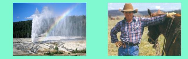 il geyser Old Faithful _ cow boy con cavallo